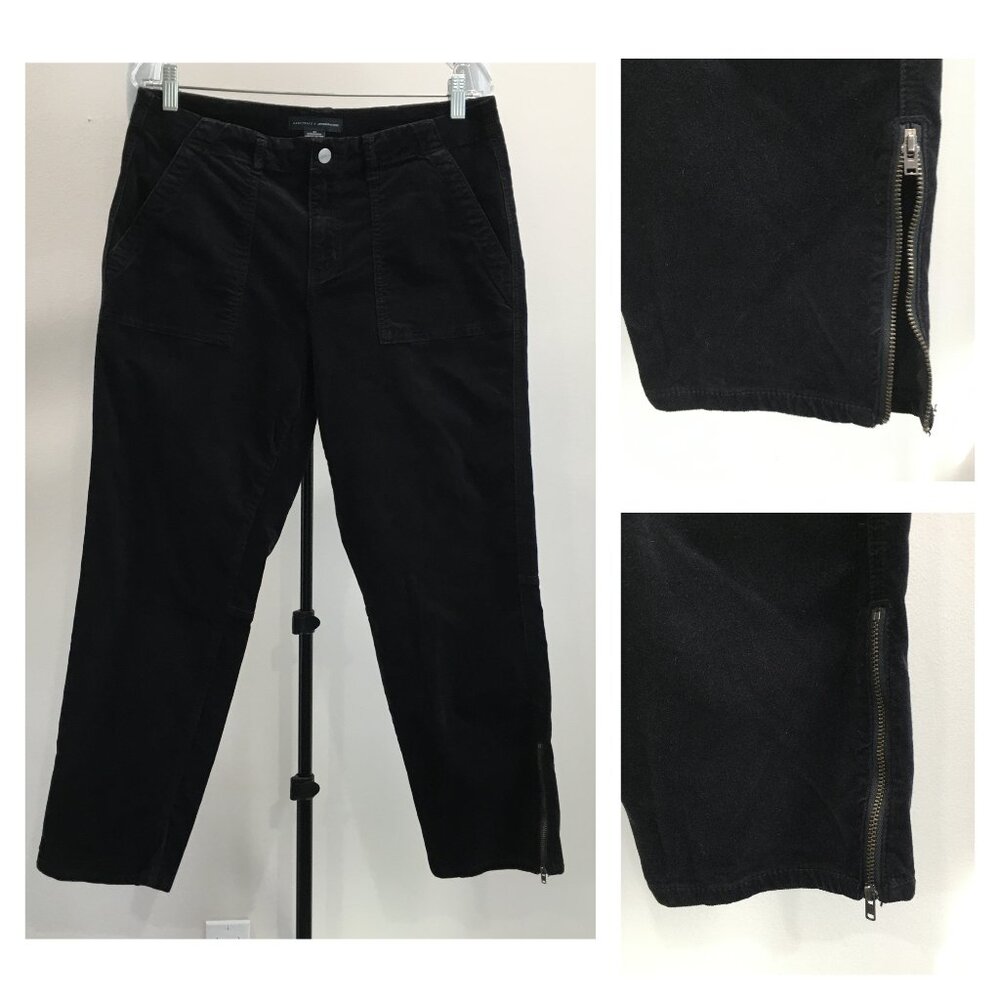 SANCTUARY x Anthropologie Logo Hardware Black Velvet/Velour Feel Zip Ankle Jeans